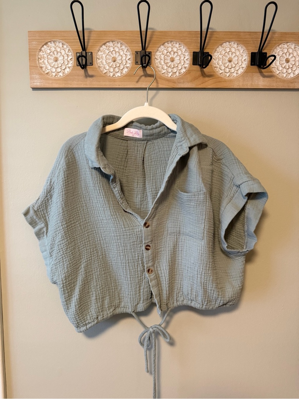 pink lily top sage green top